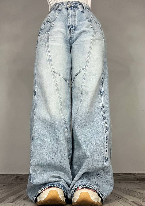 Джинси жіночі Its Basic 3805 MEGA BAGGY jeans трендові шви широкі кльош косі кишені довгі блакитні, блакитний, 42, 42, 81 см, 120 см Київ - фото 3