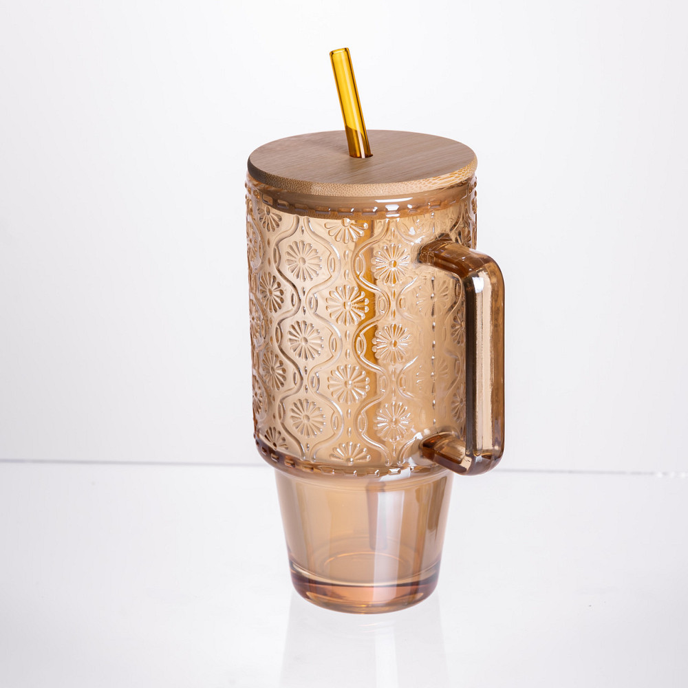 Скляна чашка з кришкою і трубочкою 750 мл Коричнева HP-19-50NR Київ - фото 3