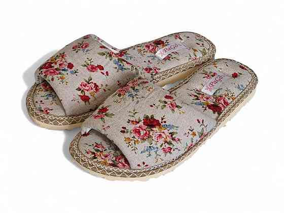 Тапочки женские открытые домашние натуральный лен 37 Одесса