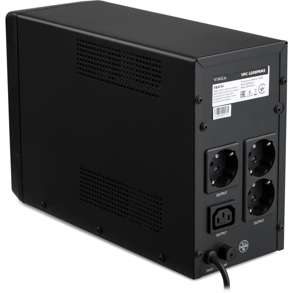 Джерело безперебійного живлення Vinga VPC-1200PRM3 1200ВА / 720 Вт з LED-дисплеєм у металевому корпусі Киев - изображение 3