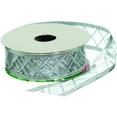 Стрічка на ялинку Jumi 2,5 см x 4,5 м, поліестер, срібна кайма (5900410379879) Вінниця