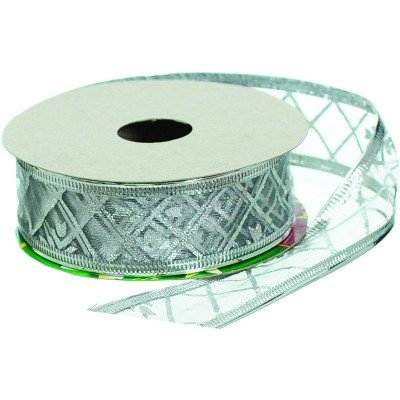 Лента на елку Jumi 2,5 см x 4,5 м, полиэстер, серебряная кайма (5900410379879) Винница - изображение 1
