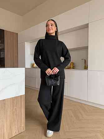 Женский базовый костюм двойка: свитер и брюки турецкая вязка Черный, 48/52 Одесса