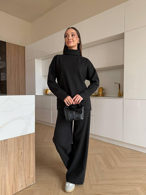 Жіночий базовий костюм-двійка: светр і штани турецьке в'язання Чорний, 48/52 Одеса - фото 3