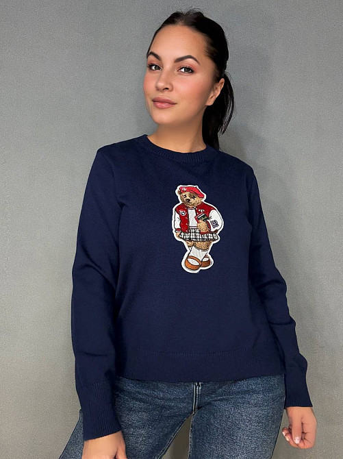 Светр жіночий A-N 2609 з нашивкою ведмедика оверсайз базовий one size, темно-синій, one size Київ - фото 19