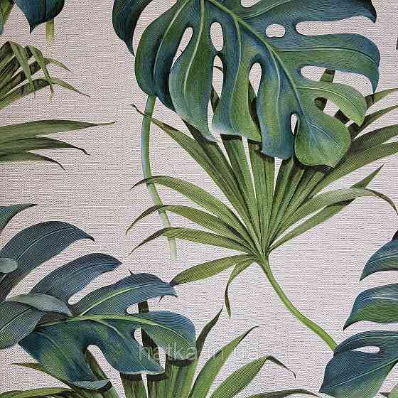 Шпалери вінілові на флізеліні Marburg New Spirit 0.53х10 листя папороті монстери яскраво-зелені на білому Київ