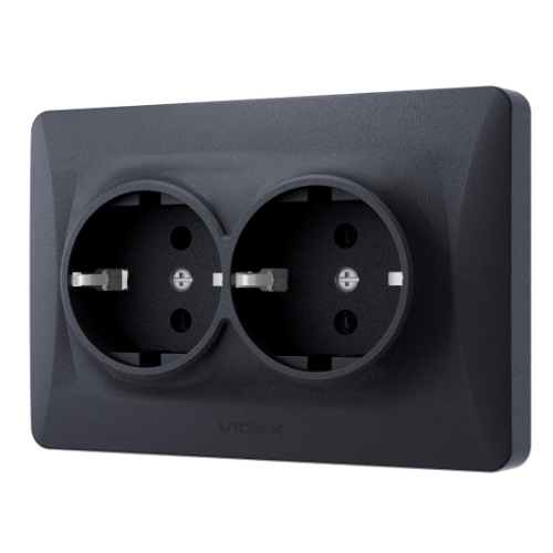 BINERA чорний графіт Розетка внутрішня 2-а із заземленням Videx Житомир - фото 4