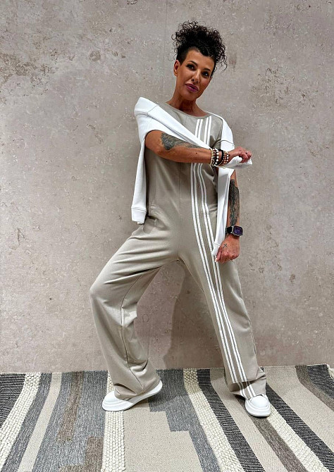 Жіночий стильний повсякденний комбінезон турецький двонитка Сіро-бежевий, 46/48 Одеса - фото 1