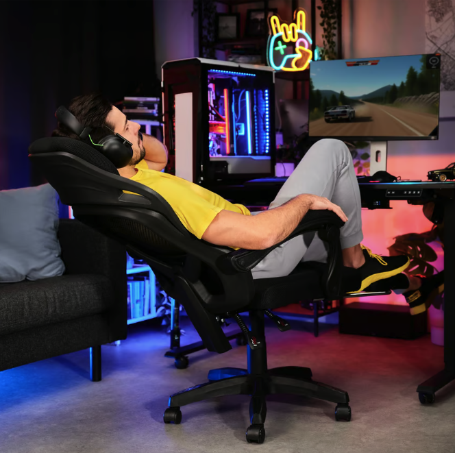 Геймерское компьютерное кресло тканевое черное для дома Sporte,профессиональные игровое кресло с подставкой Киев - изображение 9