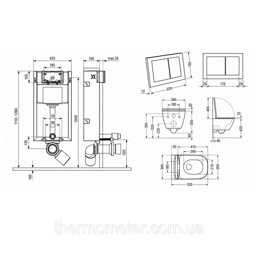 Готовое решение Qtap для ванной комнаты: подвесной унитаз Crow Rimless 520х360х290+ комплект инсталляции Nest 4 в 1 (квадратная Киев - изображение 18