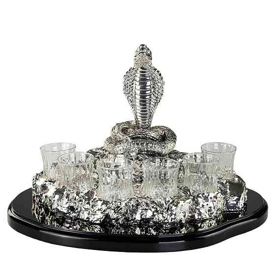 Набір для горілки«Змія-2025», на дерев'яній підставці, 6 склянок, срібло, 34х23,5 см Рівне