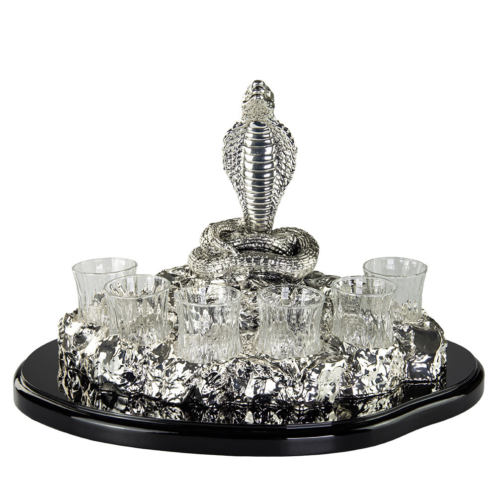 Набор для водки «Змея-2025», на деревянной подставке, 6 стаканов, серебро, 34х23,5 см Ровно - изображение 1