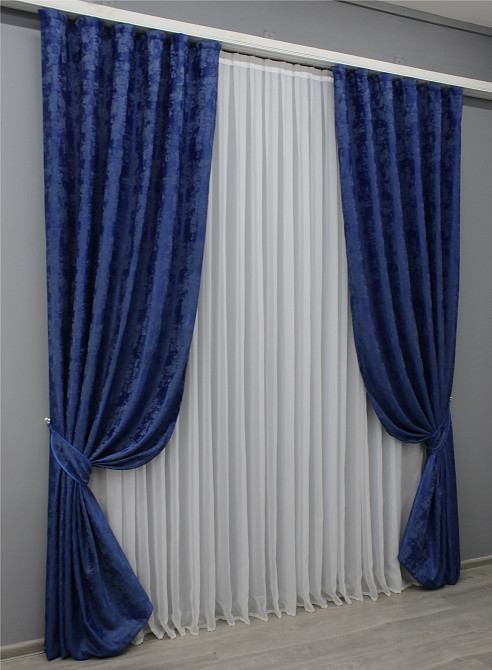 Комплект готових штор VR-Textil Жакард Sultan YL № 1483ш Синій 150х270 см 2 шт (33-0352) Київ - фото 3