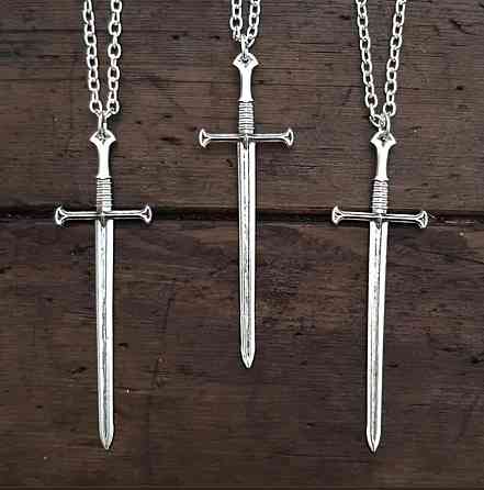 Кулон-меч на цепочке – серебристый, 8,7×2,5 см, унисекс Киев