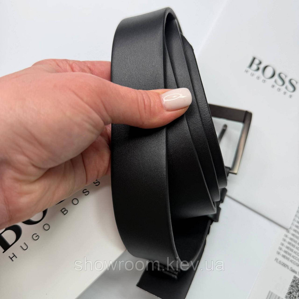 Чоловічий шкіряний брендовий ремінь Boss (216) чорний Київ - фото 4