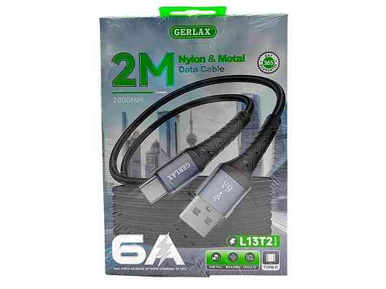Кабель USB - Type-C L13T2 6A MI TURBO CHARGE тканинний чорний 2м ТМ GERLAX Київ