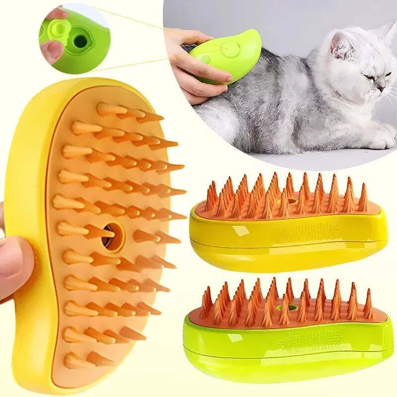 Паровая щетка - расческа для домашнего груминга котов и собак 3 в 1 Cat Steam Brush (Кет Стим Браш) Желтый/Оранжевый Запорожье - изображение 5