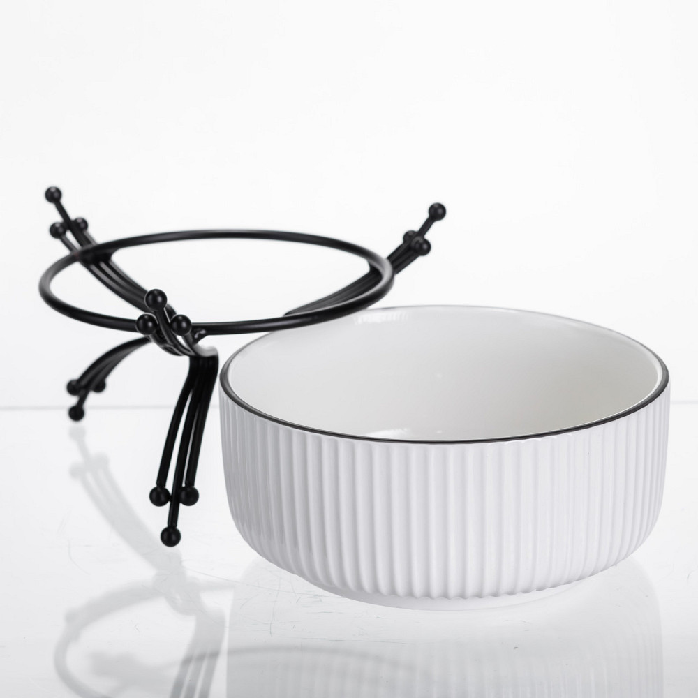Yiwu Салатник порцеляновий на металевій підставці Ø16 (см) тарілка для салату салатниця Чорний Коломия - фото 3