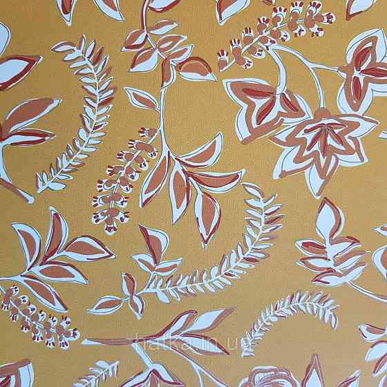 Шпалери вінілові на флізелін Caselio Mystery 0.53х10 м яскраві квіти білі червоні слони золотом на Київ