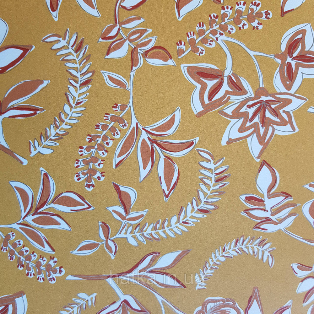 Шпалери вінілові на флізелін Caselio Mystery 0.53х10 м яскраві квіти білі червоні слони золотом на Київ - фото 5