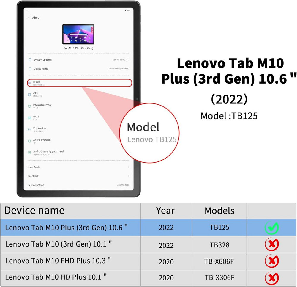 Защитный чехол EasyAcc для Lenovo Tab M10 Plus 10.6 (Gen 3) (TB-125FU/128FU/128XU) + защитное стекло Днепр - изображение 12
