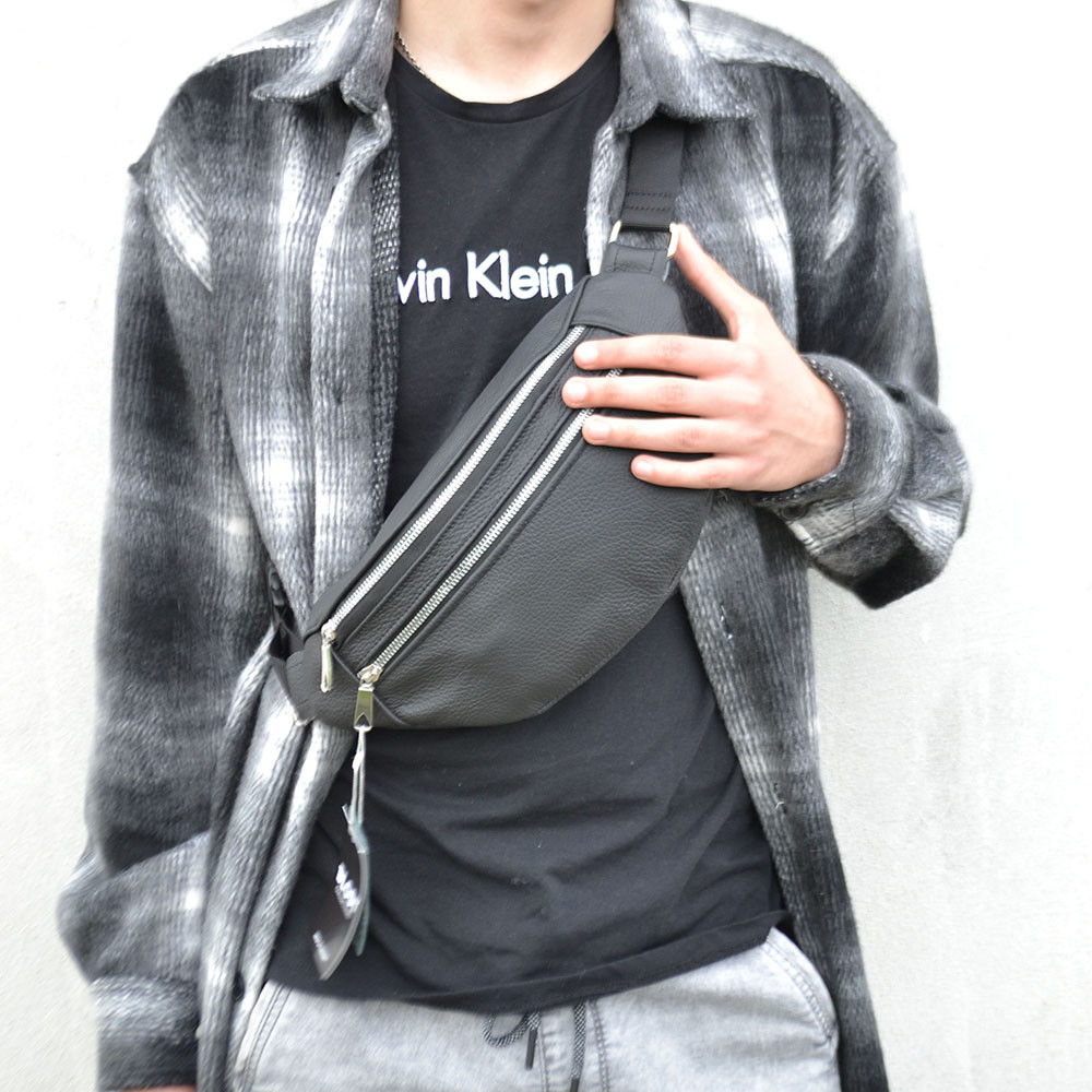 Поясна сумка чоловіча без принта, Бананка шкіряна чоловіча, Бананка чорна з натуральної шкіри BL-96 Львів - фото 16