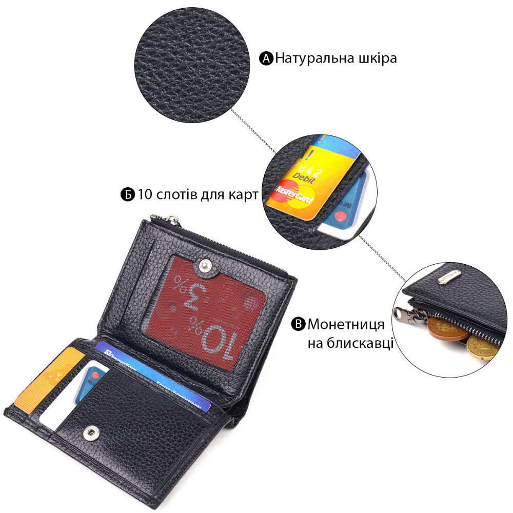 Небольшой вертикальный кошелек из натуральной кожи CANPELLINI 21671 Черный Киев - изображение 7