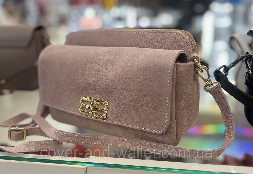 Красивая пудровая сумка кросс-боди из натуральной замши Virginia Conti Киев - изображение 3