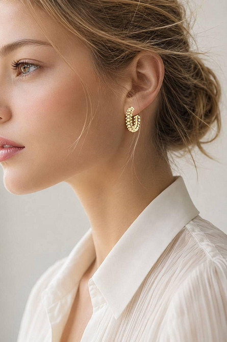 Cartier сережки з зубчиками в лимонному золоті / Cartier сережки кільця лимонне золото Одеса - фото 10