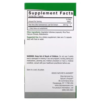 Травы Nature's Answer Алоэ вера фитогель, 250 мг, Aloe Vera Phytogel, 90 вегетарианских (NTA-16114) Винница - изображение 3
