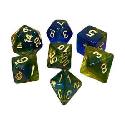 Набір кубиків для настільних ігор Games 7 Days Double Glitter 7 Dice Set - Blue-Yellow (g7dglitdc08) Вінниця
