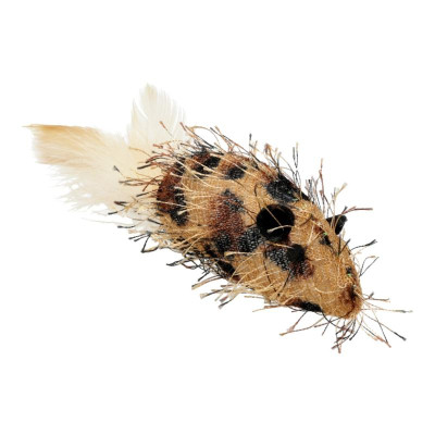 Іграшка для котів Hippie Pet Мишка з плямками та пір&apos;ям коричнева 7.5 см (HIPCT2304065RU) Вінниця - фото 1