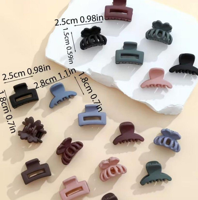 Набір міні крабиків для волосся 9 шт, заколки крабики маленькі, матові кліпси для волосся різнокольорові Київ - фото 3