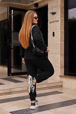 Женский теплый прогулочный костюм двойка: кофта и штаны флис двусторонний Черный, 54/56 Одесса