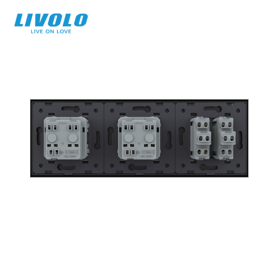 LIVOLO Двоклавішний вимикач з подвійною розеткою Livolo чорний скло (VL-C7C2EUK2-12) Коломыя