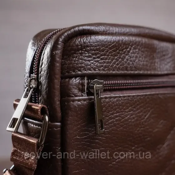 Компактная мужская кожаная сумка через плечо коричневого цвета VIntage Киев