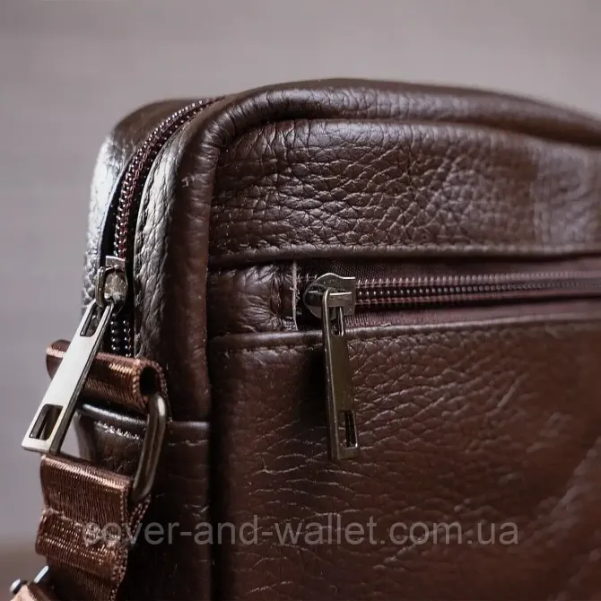 Компактна чоловіча шкіряна сумка через плече коричневого кольору VIntage Київ - фото 5