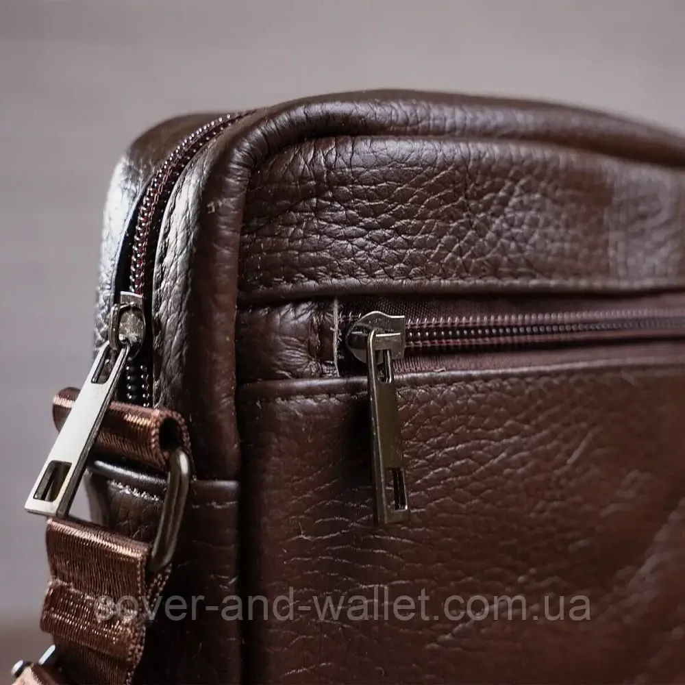 Компактна чоловіча шкіряна сумка через плече коричневого кольору VIntage Київ - фото 5