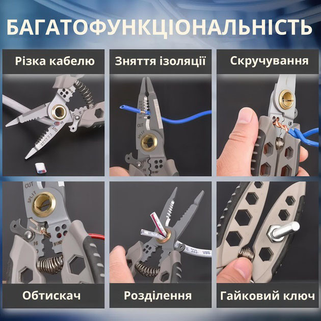 Инструмент для снятия изоляции 16 в 1, обжима клемм, зачистки проводов Мультитул стриппер BE-26 Одесса - изображение 7
