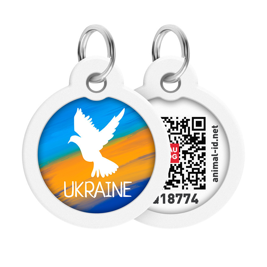 Адресник для собак і котів металевий WAUDOG Smart ID з QR-паспортом, малюнок "Фаг", круг, Д 30 мм Вінниця - фото 1