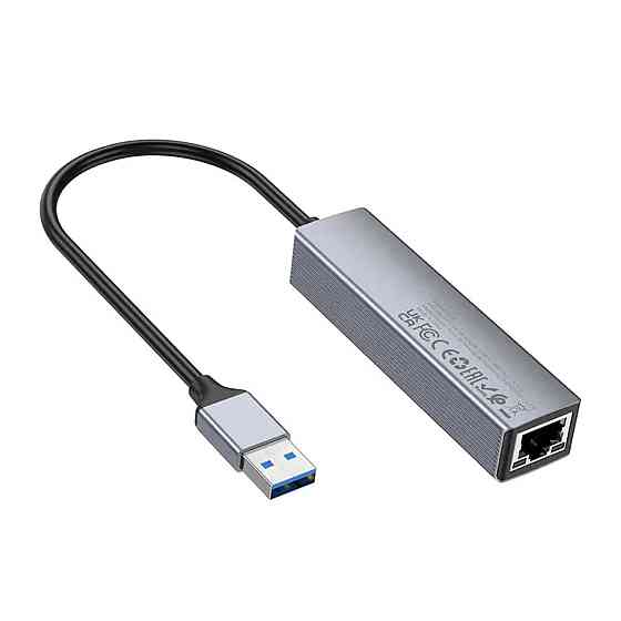 Кабель-перехiдник HOCO HB34 Easy link USB Gigabit Ethernet adapter(USB to USB3.0*3+RJ45) Metal Gray Київ