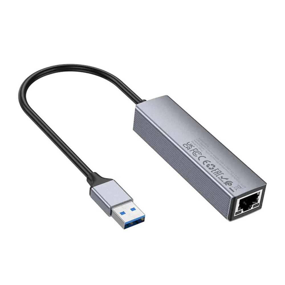 Кабель-перехiдник HOCO HB34 Easy link USB Gigabit Ethernet adapter(USB to USB3.0*3+RJ45) Metal Gray Київ - фото 3