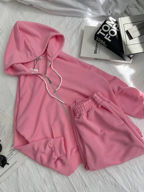 Женский прогулочный оверсайз костюм: кофта на молнии и штаны турецкая трехнить петля Барби Одесса - изображение 5