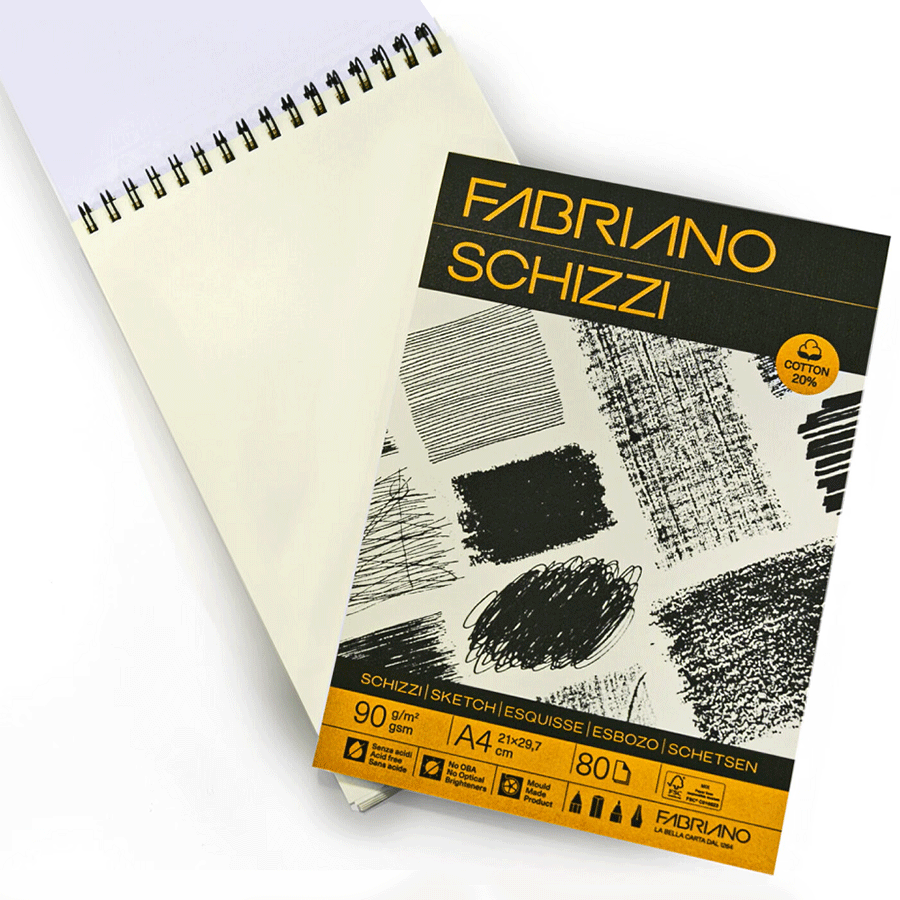 Альбом для ескізів на спіралі Schizzi Sketch А4 90г/м2 80л 20% бавовна Fabriano Київ - фото 1