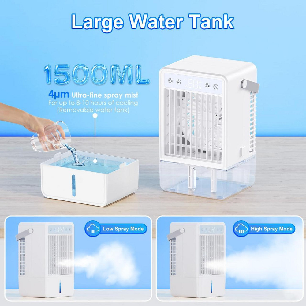 Портативний кондиціонер HONMICON F28 білий 4-в-1 мобільний охолоджувач вентилятор зволожувач 1500мл 10H таймер 5 швидкостей пульт Київ - фото 5