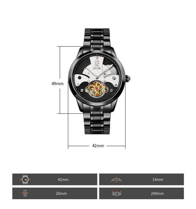 Чоловічий годинник скелетон Skmei 9205 механічні (Чорні з білим) Вінниця - фото 6