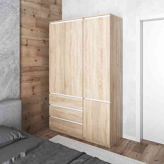 Шафа для одягу VAYS в спальню з 3 шухлядами, штангою та полицями, без ручок R9+R22 Дуб Сонома-Білі планки Львів