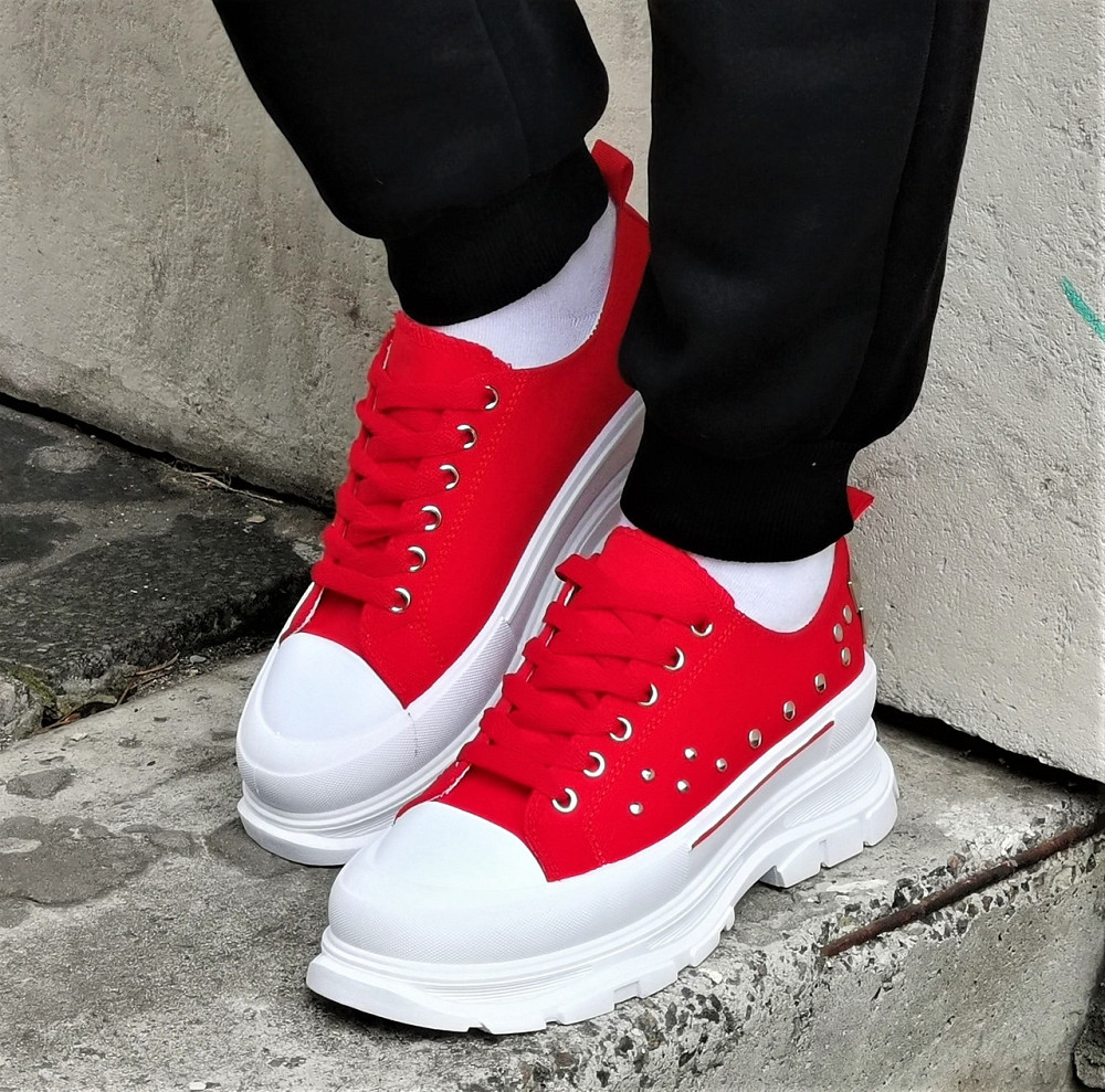 Женские Кроссовки Кеды на Танкетке Красные Слипоны Мокасины на Платформе (размеры: 36,37,38,39) - 33-3 Днепр - изображение 9