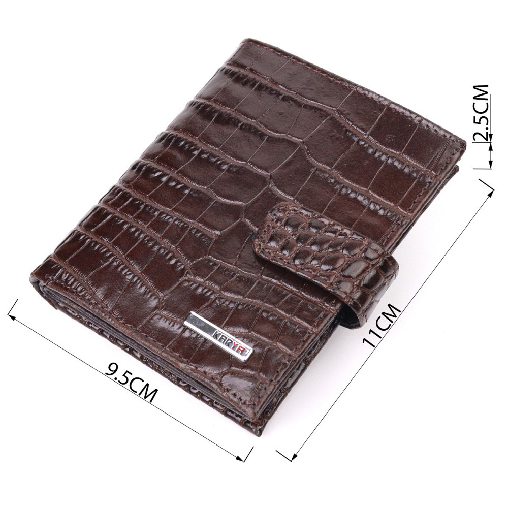 Компактный мужской кошелек из натуральной кожи с тиснением под крокодила KARYA 21386 Коричневый Киев - изображение 9