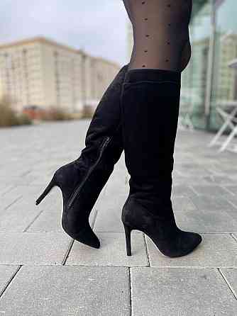 SANTINI Чоботи жіночі замшеві демісезонні весна-осінь на підборах чорні, натуральна замша р. 36 Коломыя